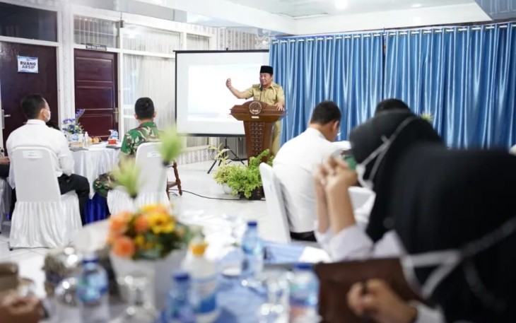 Wagub Bengkulu Rosjonsyah saat cara Pencanangan Pembangunan Zona Integritas menuju WBK BNN Provinsi Bengkulu di Jalan Batang Hari Kota Bengkulu, Senin (28/03/2022).