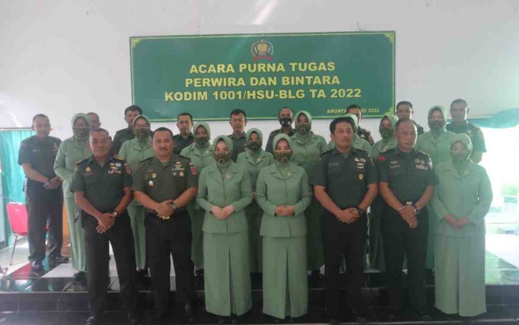 Foto bersama anggota purna tugas Kodim 1001/HSU-BLG Rabu (11/05/2022)