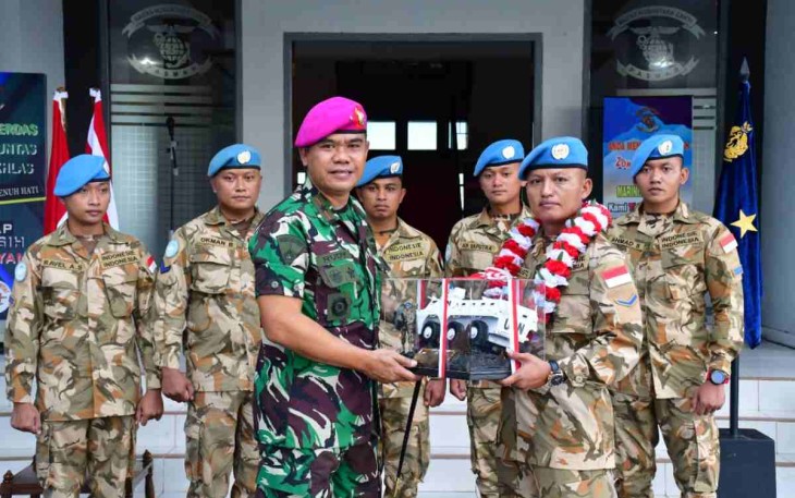 Danpasmar 3 saat menerima kembali prajuritnya dari misi perdamaian di Kongo. Selasa (17/05/2022)