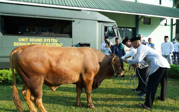 Pangdivif 2 Kostrad saat menyerahkan hewan qurban 