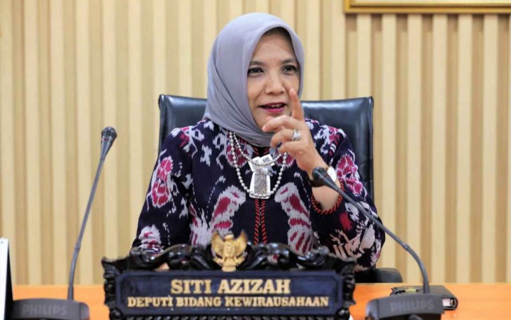 Deputi bidang Kewirausahaan Siti Azizah saat memberikan keterangan pers di Jakarta 