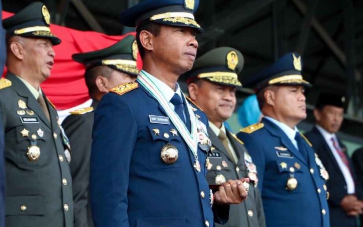 Dankoharmatau Marsda TNI Eddy Supriyono saat upacara peringatan HUT TNI ke-77. Rabu (5/10)