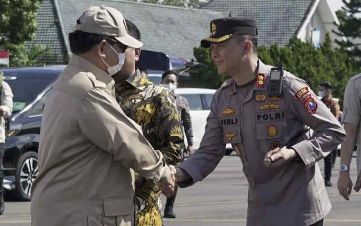 Kapolres Malang saat menyambut Menhan Prabowo Subianto 