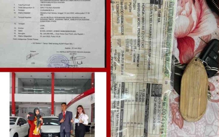 Lampiran laporan kehilangan kepolisian, STNK dan mobil pemilik