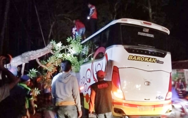 Bus Pariwisata saat di evakuasi 