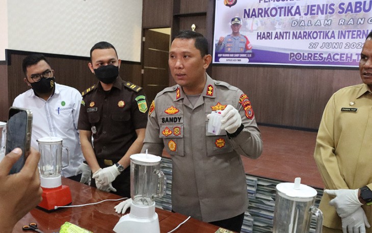 Polres Aceh Timur saat Musnahkan BB Sabu 1 Kg