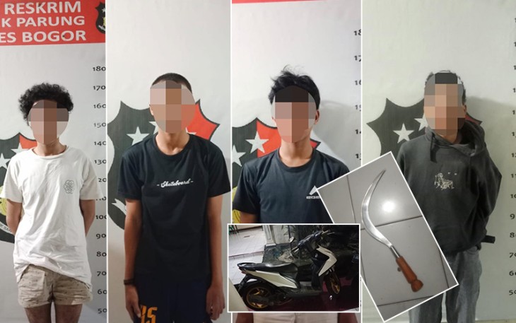 4 Remaja dan barang bukti saat diamankan