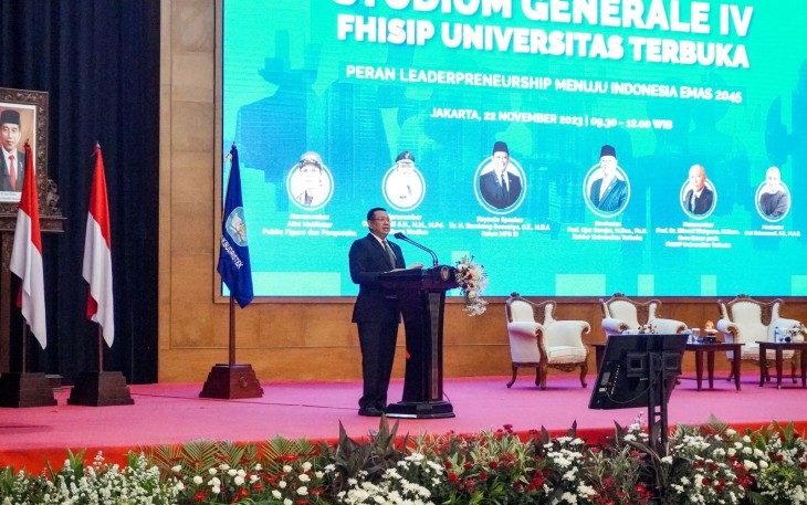 Ketua MPR RI sekaligus Wakil Ketua Umum Partai Golkar dan Dosen Pascasarjana Universitas Borobudur, Universitas Terbuka (UT) dan Universitas Pertahanan RI (UNHAN) Bambang Soesatyo dalam Kuliah Umum FHISIP Universitas Terbuka, di MPR RI, Rabu (22/11)