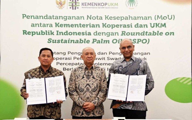 MenkopUKM Teten Masduki saat MoU dengan RSPO di Jakarta, Senin (10/7)
