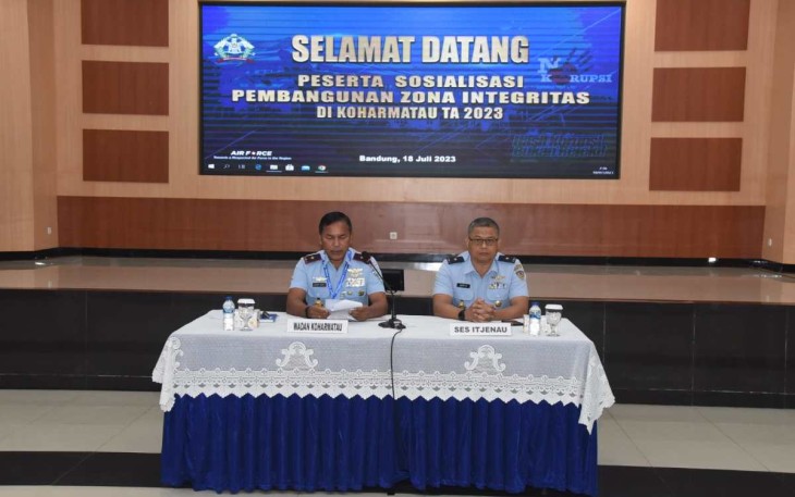 Wadan Koharmatau Marsma TNI Joseph Rizki Prabowo saat sosialisasi pembangunan zona integritas, Selasa (18/7) 