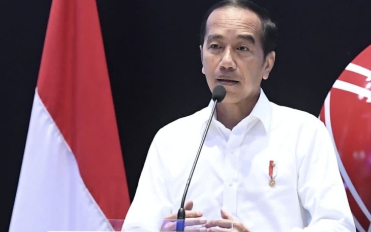 Presiden Jokowi saat memberikan sambutan dalam peresmian pembukaan Perdagangan BEI Tahun 2023, Senin (2/1) 