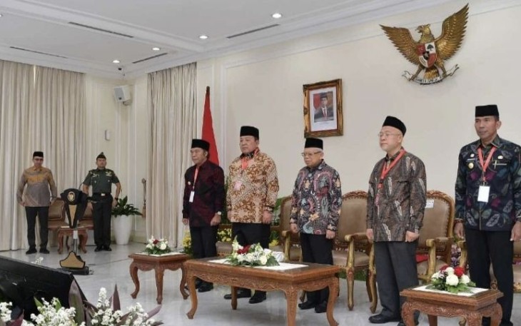 Wapres RI KH Ma'ruf Amin saat pengukuhan kepengurusan KDEKS di Istana Wakil Presiden, Jakarta, Senin (28/8)