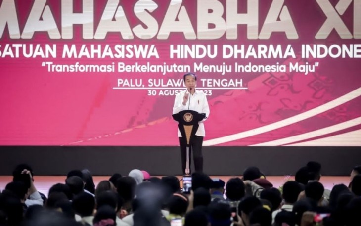Presiden Joko Widodo saat membuka Mahasabha ke XIII di Palu Sulteng, Rabu (30/8)