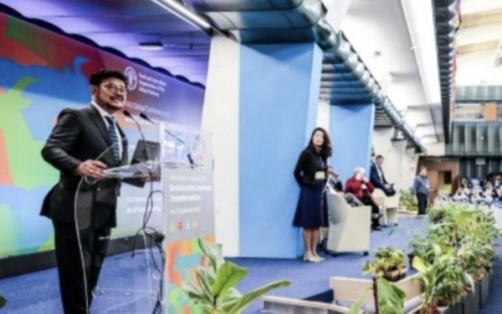 Mentan RI Syahrul Yasin Limpo saat memberikan sambutan dalam Global Conference on Sustainable Livestock Transformation di Roma, Italia, Senin (25/9)