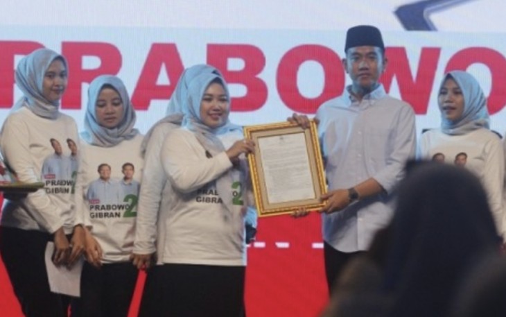 Pergerakan Perempuan Muda Nahdliyin (Perdana) mendeklarasikan dukungan kepada pasangan calon presiden dan wakil presiden nomor urut dua, Prabowo Subianto - Gibran Rakabuming Raka di Jakarta, Rabu (6/12/23)