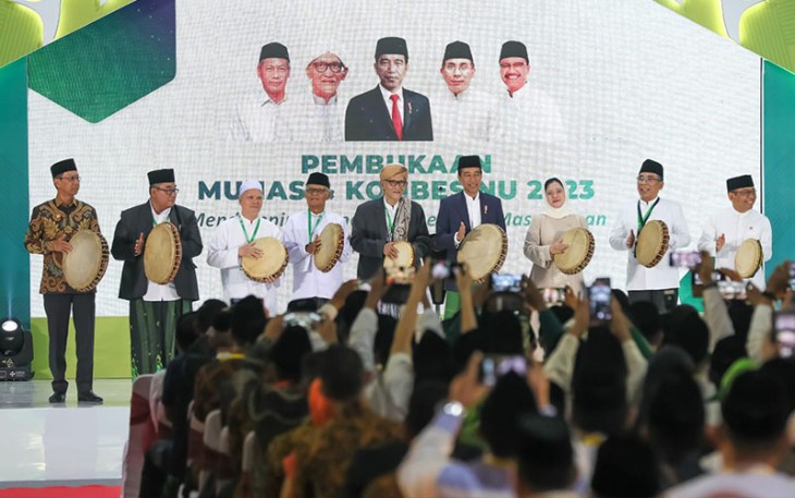 Ketua DPR RI Puan Maharani pada acara Munas Alim Ulama dan Konbes NU 2023 diselenggarakan di Pondok Pesantren Al-Hamid, Cilangkap, Jakarta Timur pada Senin (18/9/2023). 