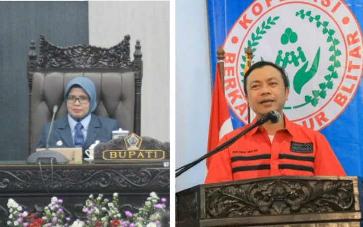 Bupati Blitar Rini Syarifah (kiri), Wakil Bupati Blitar Rahmat Santoso (kanan). (Foto : dok. Faisal NR / Klikwarta.com) 