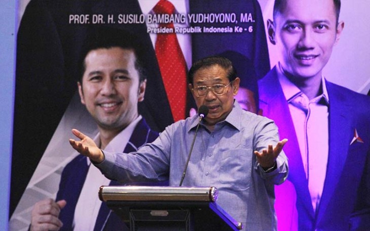 Ketua Majelis Tinggi Partai Demokrat Susilo Bambang Yudhoyono pada acara  Pelatihan Koordinator Saksi Pemilu 2024 dan pelantikan DPAC Partai Demokrat se Kabupaten Kediri, Minggu (10/12)