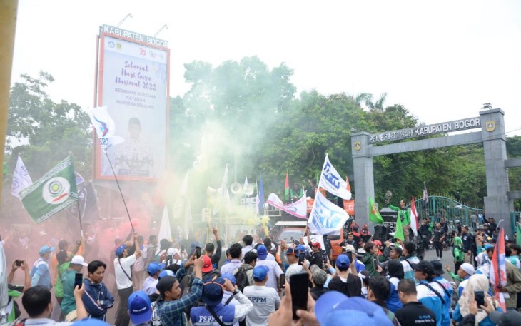 Polres Bogor Gelar Pengamanan Aksi Unras Buruh Tuntut Kenaikan UMK 2024