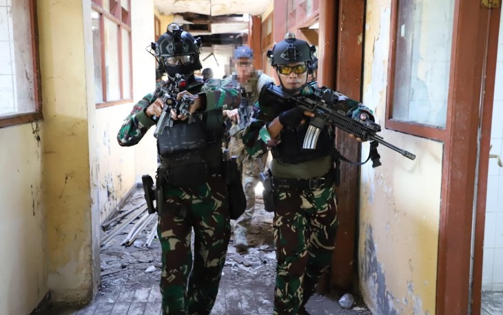 Pasukan khusus dari TNI saat terlibat dalam latihan gabungan bersama Super Garuda Shield tahun 2023