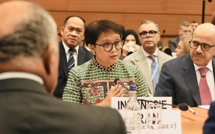 Menlu Retno Marsudi di akhir pidatonya dalam Segmen Tingkat Tinggi Konferensi Perlucutan Senjata di Jenewa, Swiss pada Senin, 26 Februari 2024.