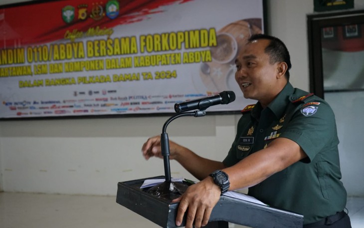 Komandan Kodim 0110/Abdya Letkol Inf Beni Maradona, S.Sos mengajak semua pihak dalam Kabupaten Aceh Barat Daya (Abdya) turut serta merawat kondusifitas wilayah dan mendukung pelaksanaan Pemilihan Kepada Daerah (Pilkada) tahun 2024 dengan damai