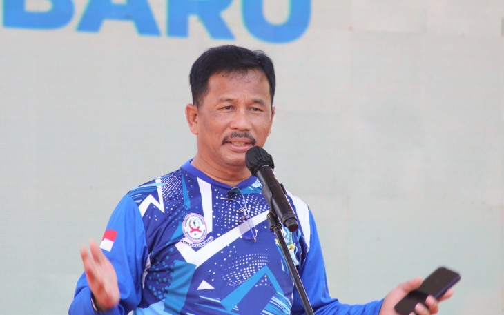Kepala BP Batam/Walikota Batam  Muhammad Rudi saat membuka dan menyambut positif Kejurnas Road Race and Mountain Bike 2024, di Nuvasa Bay, pada Kamis (20/6/2024).