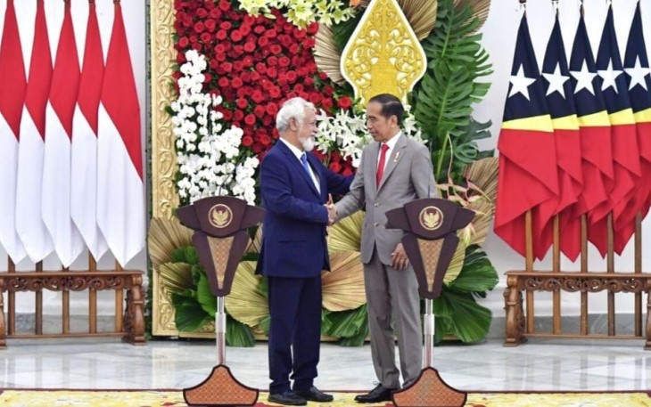 Pertemuan antara Presiden Joko Widodo dengan Perdana Menteri Republik Demokratik Timor-Leste, Kay Rala Xanana Gusmao, di Istana Kepresidenan Bogor, Provinsi Jawa Barat, pada Jumat, 26 Januari 2024.