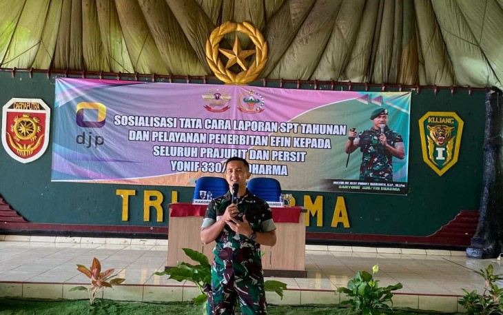 Yonif 330 Tri Dharma bekerjasama dengan Direktorat Jenderal Pajak (DJP) Kantor Pelayanan Pajak (KPP) Majalaya menggelar Sosialisasi Tata Cara Pengisian Laporan Surat Pemberitahuan (SPT) tahunan yang dihadiri oleh Prajurit unsur Korum dan Persit Ranting 3 Yonif 330 bertempat di Aula Syarifudin Mayonif 330 Cicalengka, pada Jumat (8/3/24)