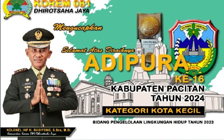  Kabupaten Pacitan berhasil meraih anugerah Adipura tahun 2023-2024. Secara keseluruhan ini merupakan penghargaan ke-16 di bidang yang sama