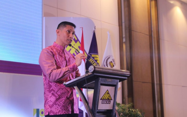 KBP M Arsal Sahban saat memberikan sambutan dalam acara rakernas HIKMA 2024 di hotel Claro Makassar 