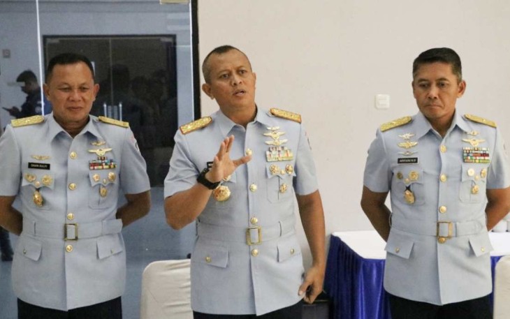 Pangkoopsud I Marsda TNI Mohammad Nurdin saat memberikan sambutan dalam acara silaturahmi dengan awak media dan terus mengajak mempererat sinergitas pemberitaan, Jakarta, Jum'at (26/1)