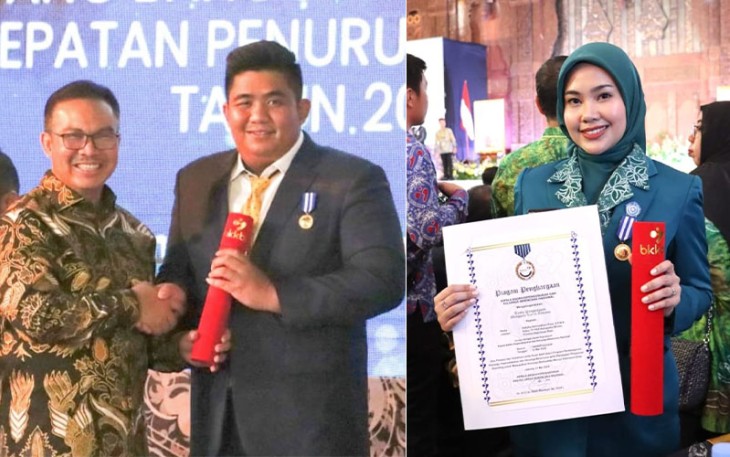 Bupati Bintan Roby Kurniawan dan Ketua TP PKK Bintan saat dianugerahi Penghargaan Manggala Karya Kencana dari Badan Kependudukan dan Keluarga Berencana Nasional Republik Indonesia (BKKBN RI). 