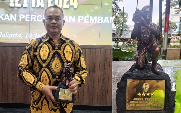 Eris, Wartawan Klikwarta.com saat menerima penghargaan di gedung lantai 2, Markas Besar TNI Angkatan Darat, Jalan Veteran Jakarta Pusat, Rabu (10/07/2024).