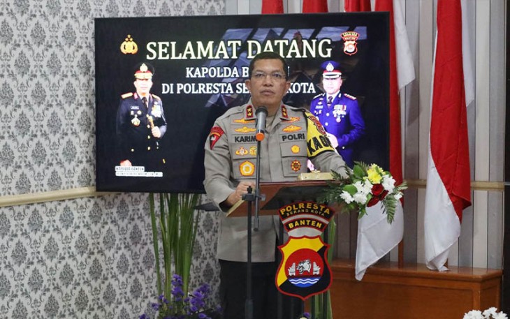 Kapolda Banten Irjen Pol Abdul Karim di Aula Polresta Serang Kota pada Rabu (17/01). 