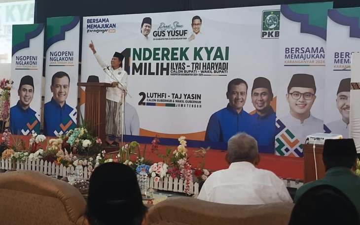 Gus Yusuf saat berpidato dalam acara konsolidasi PKB Jawa Tengah, di hotel Permata Sari, Tasikmadu, Kabupaten Karanganyar pada Kamis (31/10/2024)