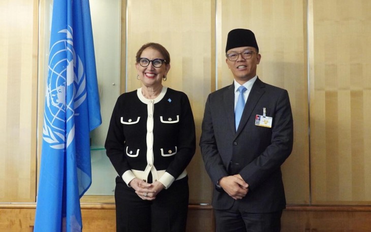 Menteri Luar Negeri RI Sugiono bertemu Sekretaris Jenderal UN Trade and Development (UNCTAD), Rebeca Grynspan, di sela-sela pertemuan High Level Segment Dewan HAM PBB di Jenewa, Swiss (24/02).