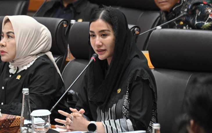 Anggota Komisi VII DPR RI Novita Hardini, saat mengikuti Rapat Kerja bersama Kementrian UMKM di Senayan, Jakarta, Rabu (12/2/2025)