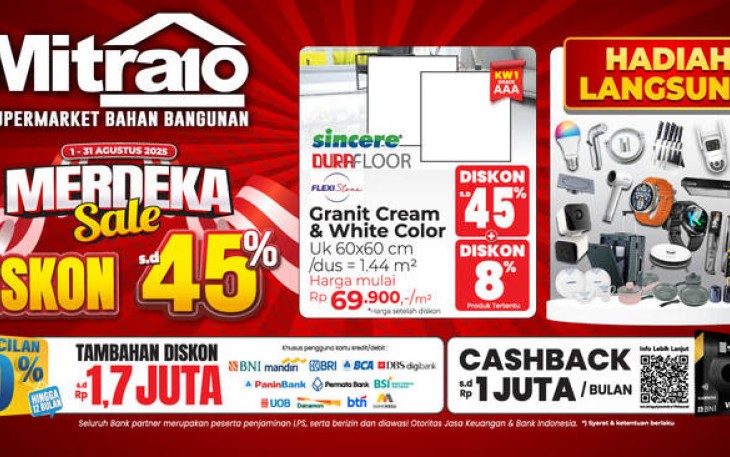 Belanja Merdeka di Mitra10! Diskon Hingga 45% dan Hadiah Langsung Tanpa Diundi