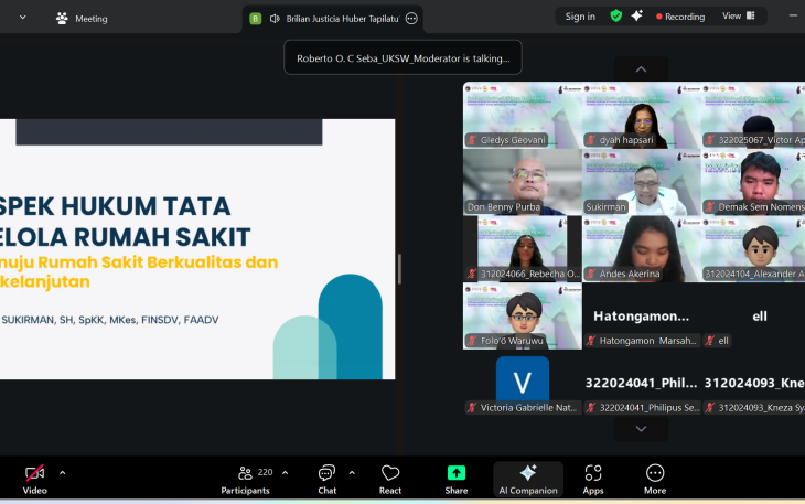 Fakultas Hukum UKSW gelar webinar nasional bertajuk “Peran Hukum Kesehatan dalam Mewujudkan Tata Kelola Rumah Sakit yang Berkelanjutan”, baru-baru ini. 