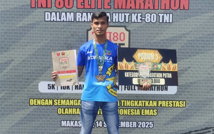 Prajurit Satkopaska Koarmada III Raih Juara III Marathon Elite HUT TNI Ke-80