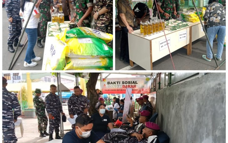 Dandim 1310/Bitung saat memimpin gerakan pangan murah dan Bhakti sosial donor darah di Makoramil 1310-01/Bitung