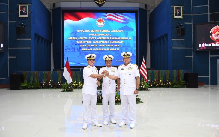 Serah terima jabatan Panglima Komando Armada III (Pangkoarmada III) yang berlangsung di Gedung Olahraga (GOR) O.B. Syaaf Koarmada RI, Jakarta Pusat, Rabu (27/8). 