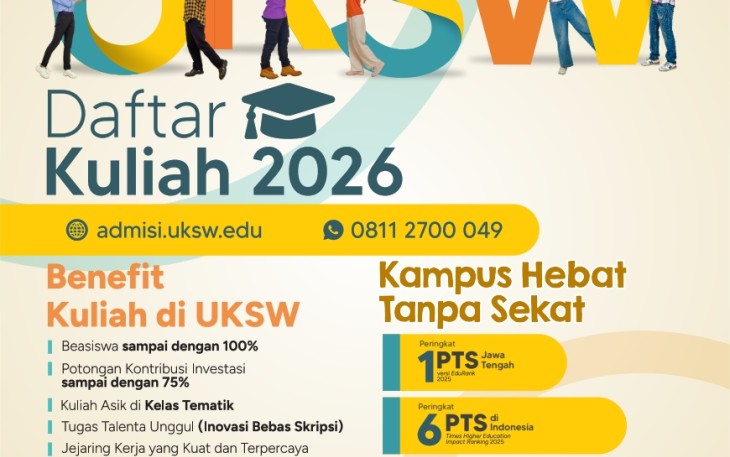 Pendaftaran mahasiswa baru UKSW dibuka. Nikmati beragam promo menarik sampai potongan sampai lima juta rupiah.