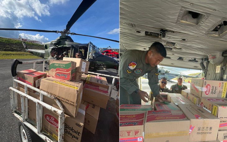 Helikopter TNI AD saat Distribusikan Logistik dari Udara untuk Warga Terisolasi di Sibolga