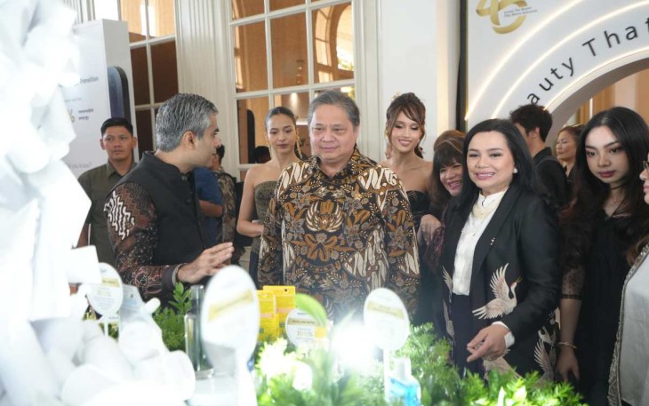 Menko Perekonomian Airlangga Hartarto saat menghadiri perayaan 45 tahun L'Oreal di Indonesia, Kamis (6/2)