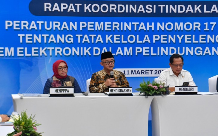 Mendikdasmen, Abdul Mu’ti pada Rapat Koordinasi Tindak Lanjut Peraturan Pemerintah (PP) Nomor 17 Tahun 2025 tentang Tunggu Anak Siap (Tunas) yang diselenggarakan pada Rabu (11/3) di Kantor Kementerian Komunikasi dan Digital, Jakarta Pusat.