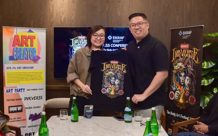 Wakil Menteri Ekonomi Kreatif, Irene Umar, menghadiri Press Conference Maxdecal Inkverse Fest 2026 di Agora Mall, Jakarta, Selasa (19/5/2026)