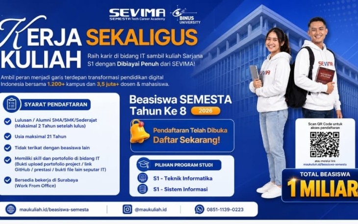 Beasiswa SEMESTA Dibuka Kuliah S1 Gratis dan Langsung Kerja