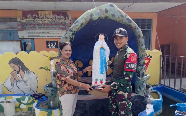 Dekat dengan Pendidikan dan Kerohanian, Yonarmed 12 Kostrad Resmikan Gua Maria di SDN Sekutren